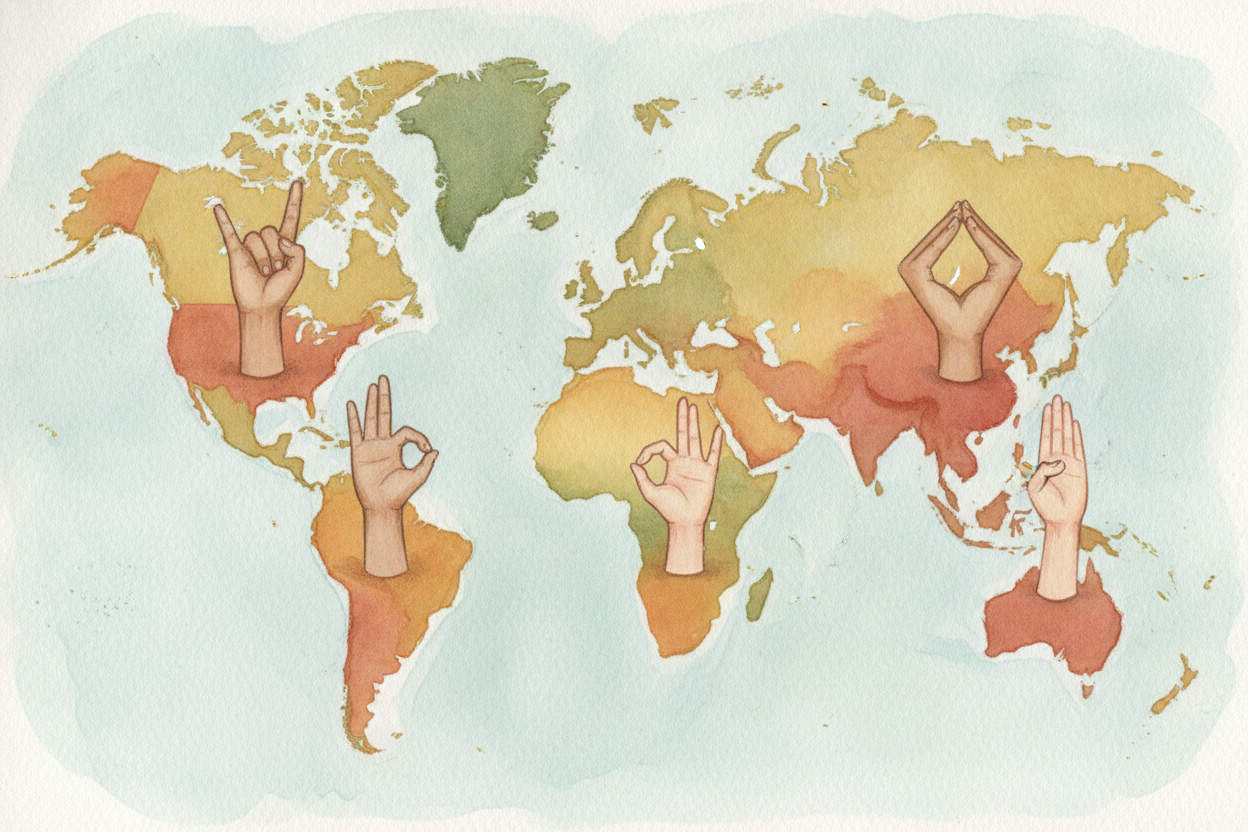 ~~Here's the part people often get wrong:~~ there isn't one sign language for the whole planet. Different countries grew