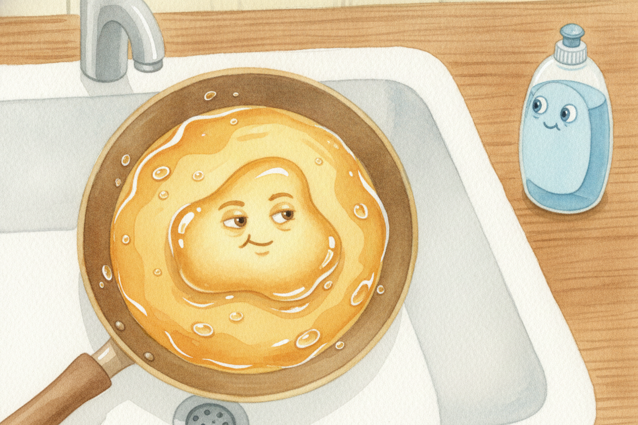 ~~Picture this:~~ you've cooked something glorious, and now your pan is wearing a shiny coat of grease. You blast it wit