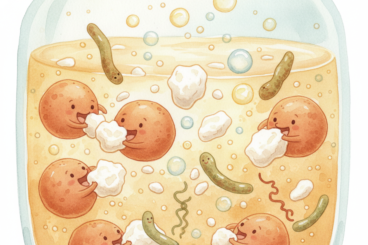 Wild yeast are like ~~microscopic Pac-Men~~. They gobble up the flour and water you add to the jar. As they eat, they **