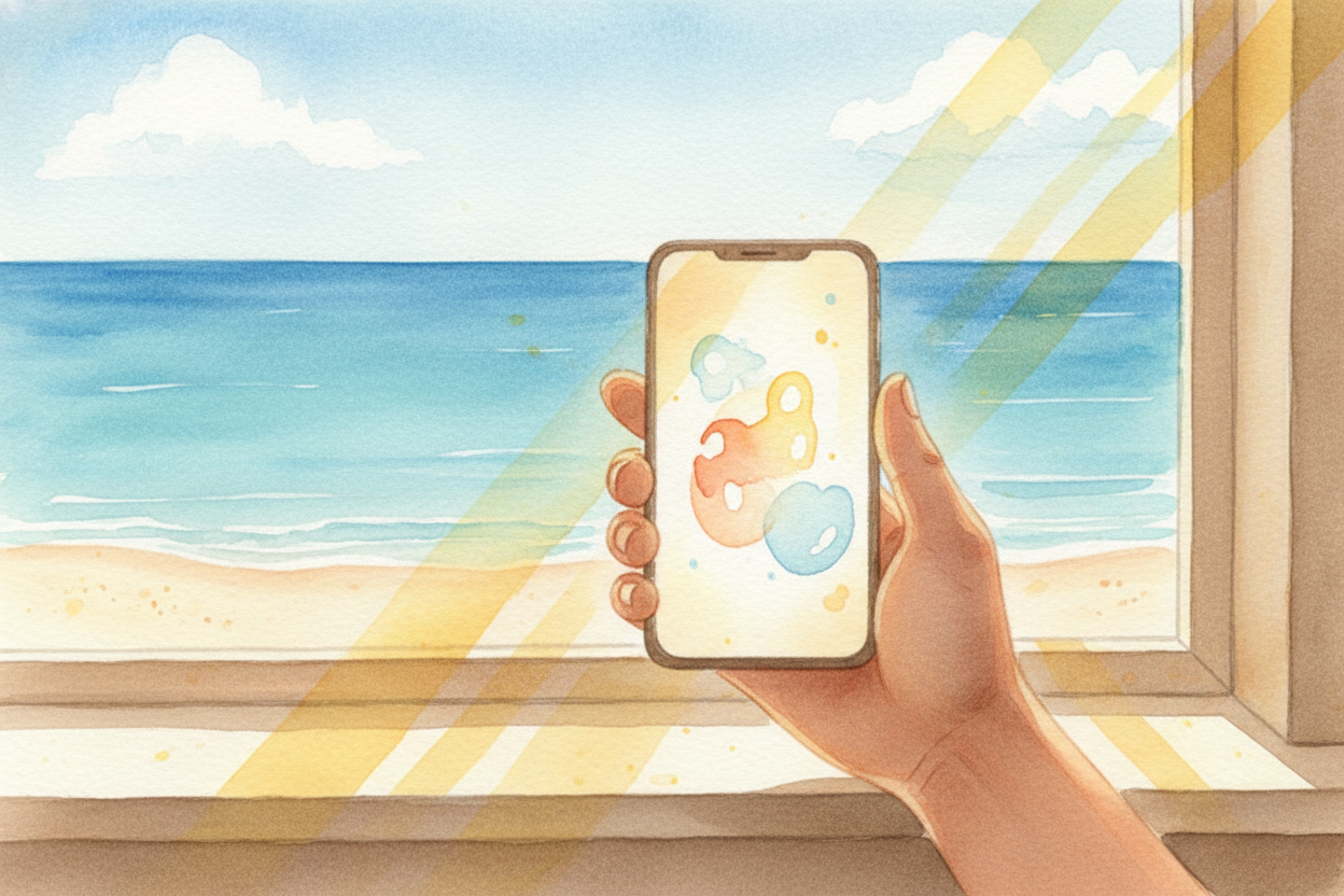 Your friend's phone catches the signal. It translates the ++light-blinks++ back into letters and pictures. The screen gl