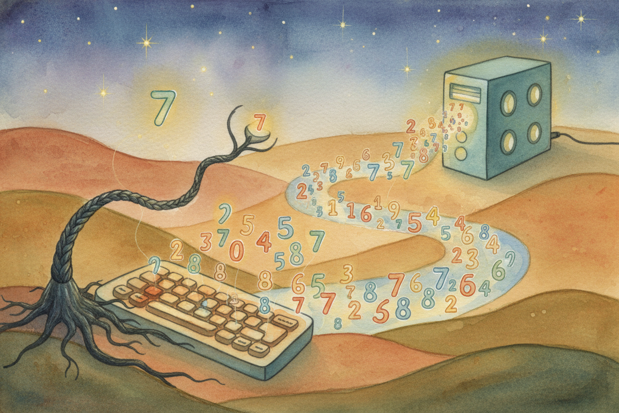 The keyboard sends that signal to your computer as a number code. Every key has its own secret number. The letter A migh