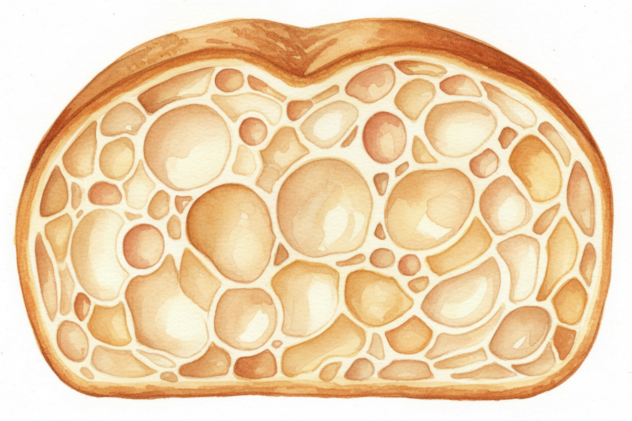 **Thousands of bubbles**, all pushing at once, make the whole dough expand. The yeast keeps eating, the bubbles keep gro