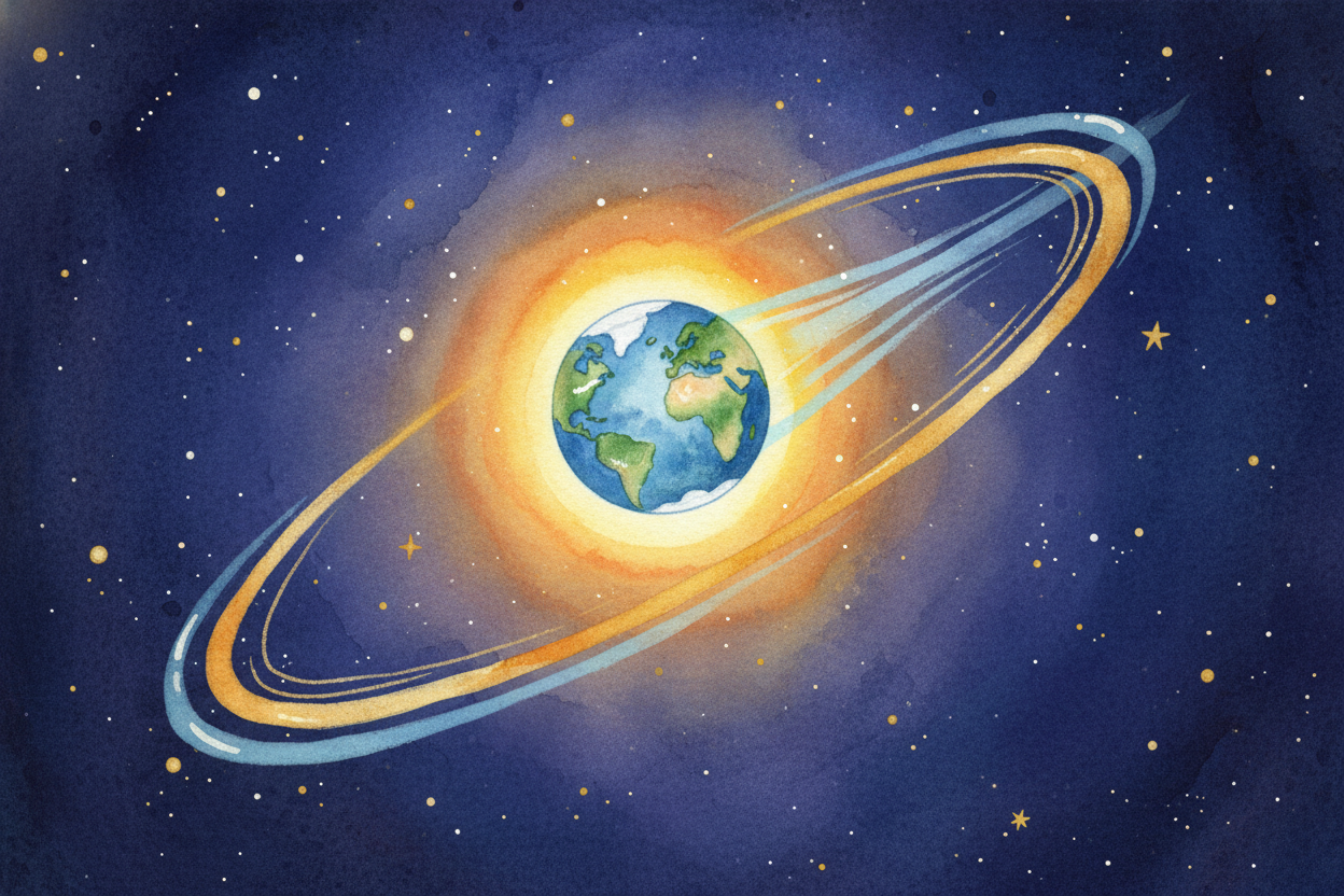 ~~But Earth isn't just spinning.~~ It's also orbiting the Sun. Imagine a racetrack **584 million miles long** that Earth