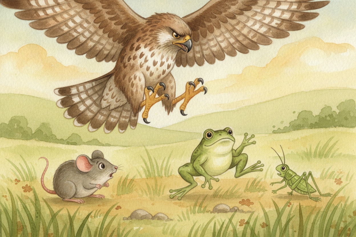 ~~And that hawk at the end of the chain?~~ It doesn't only eat snakes. It'll **happily swoop** on a mouse, a frog, or a 