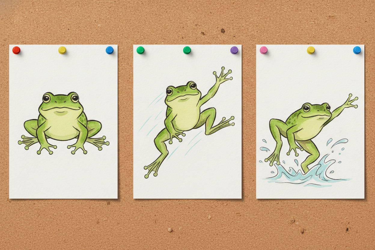 But drawing twenty-four pictures for every second sounds exhausting — ~~and it is!~~ So animators are clever. First, the