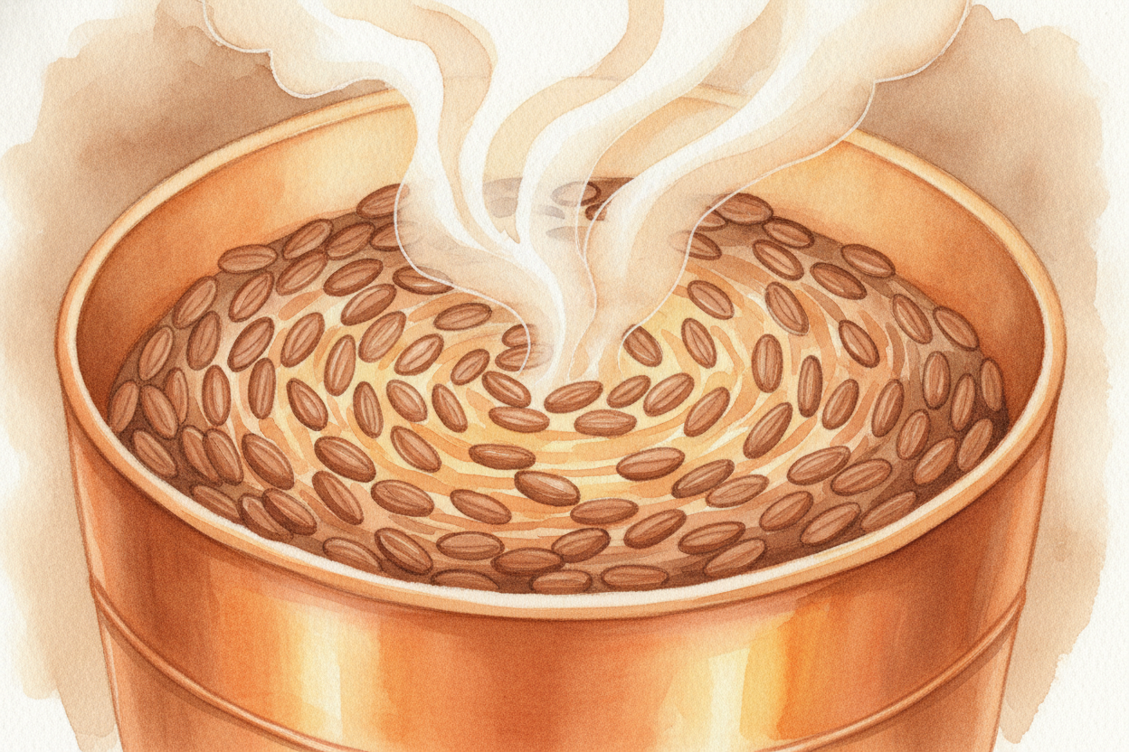 After fermenting, the beans are spread out in the sun to dry, turning **brown and rattly**. Then they travel — ~~often a