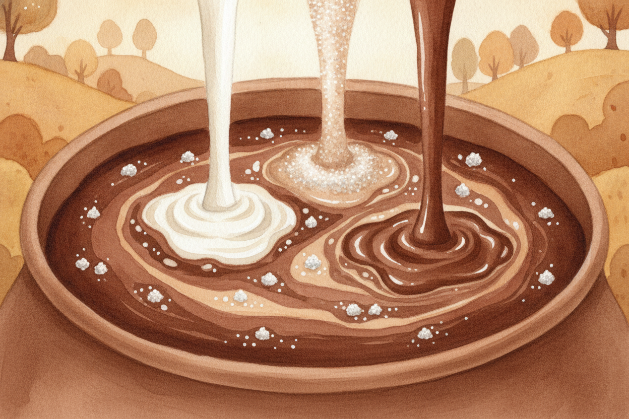 ~~This is where chocolate becomes the chocolate you love.~~ Makers stir in sugar to sweeten it, and often extra cocoa bu