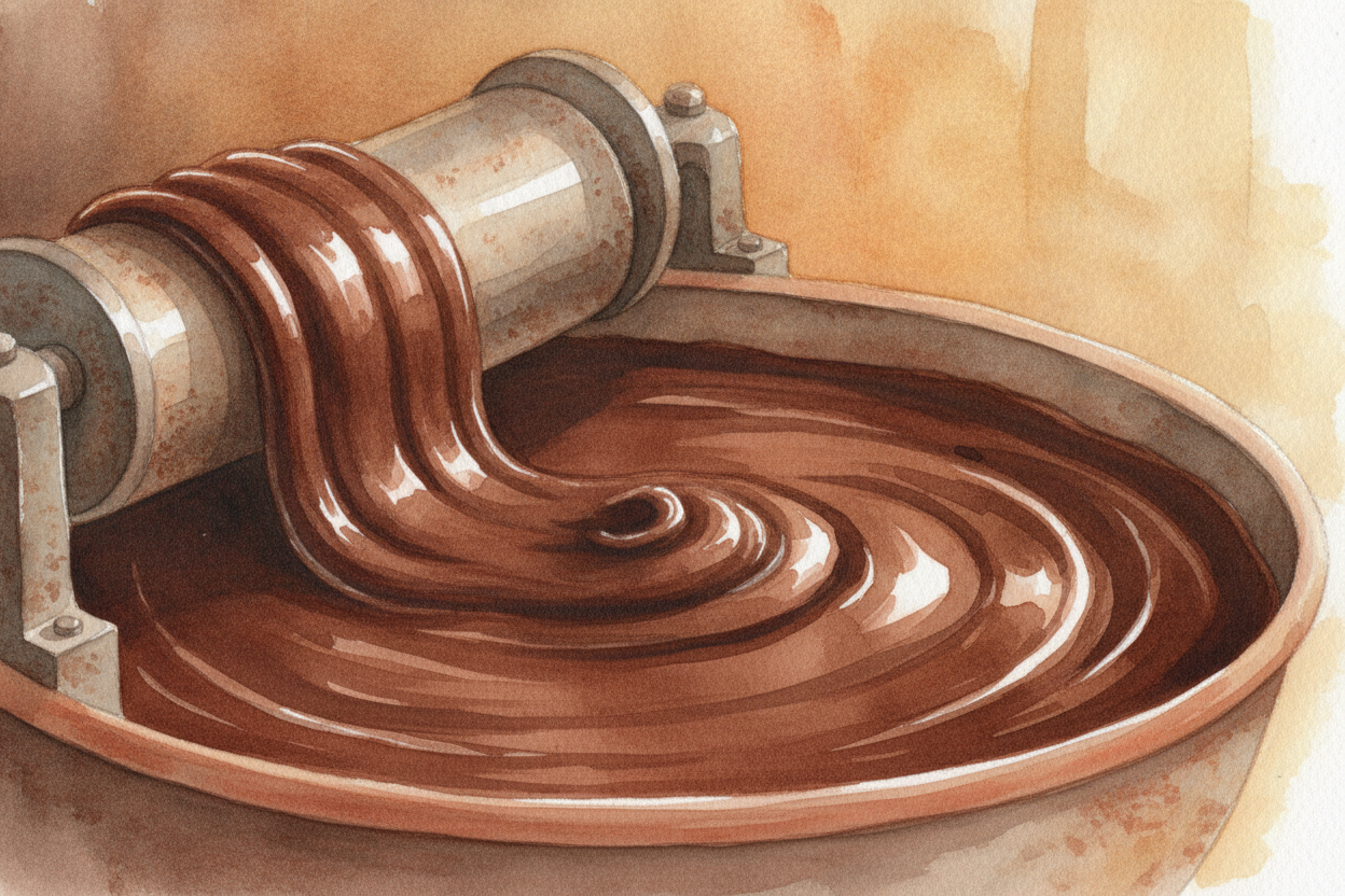 But it's still gritty, like sand on your tongue. So the chocolate is slowly churned and rolled for hours, sometimes days