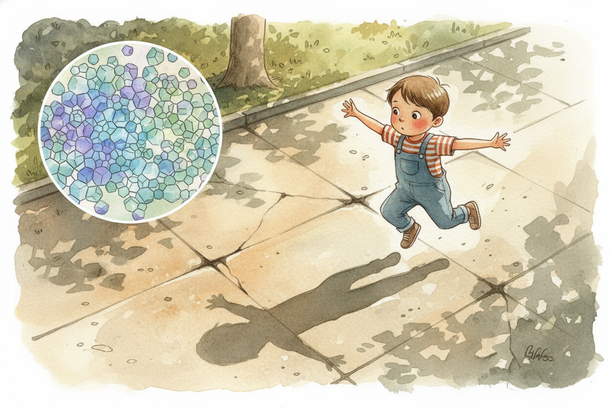 ~~So the next time you step on a sidewalk, remember:~~ you're walking on a **human-made rock that grew itself**, locked 