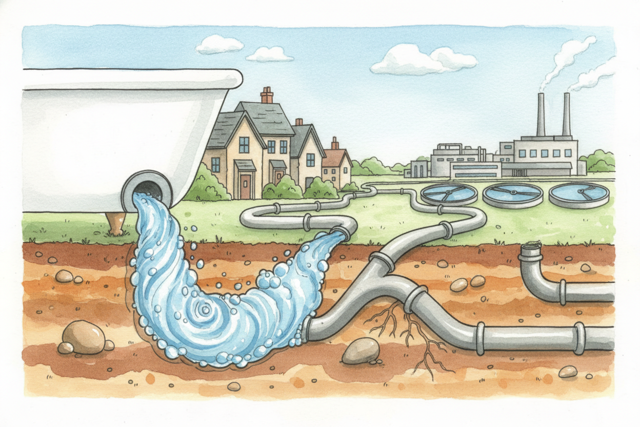 Every time you flush a toilet, wash your hands, or let bathwater swirl down the drain, that water ~~doesn't just vanish~