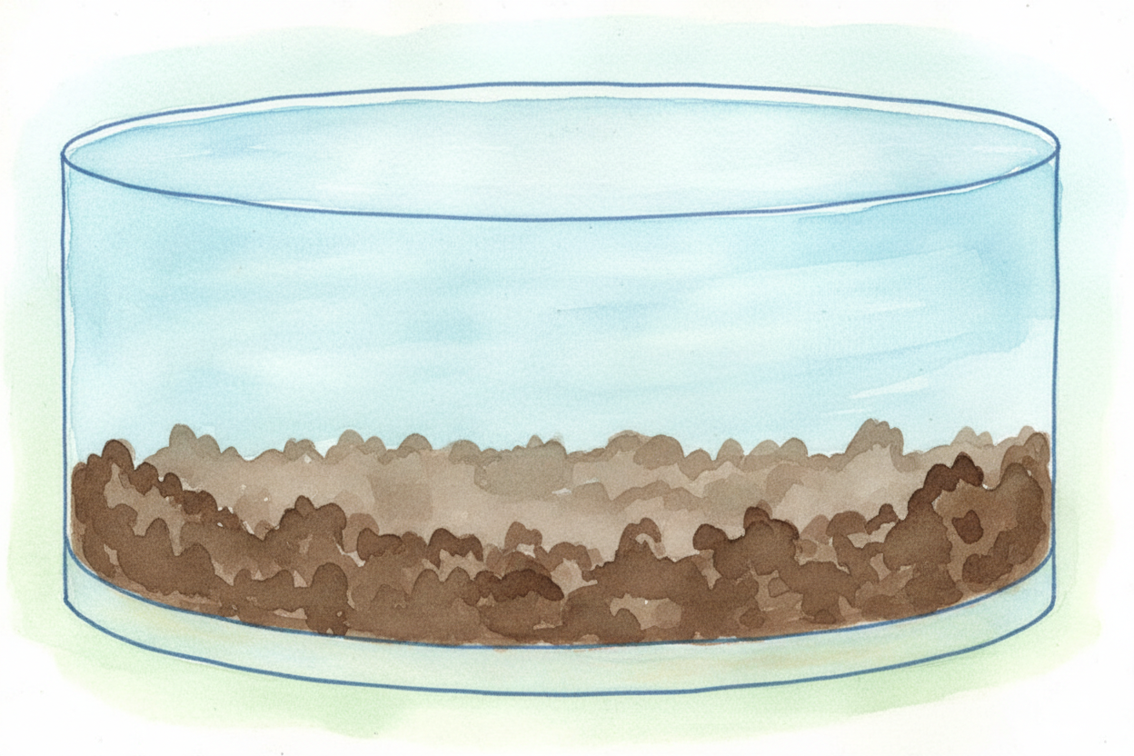 After the bacteria finish their ~~feast~~, they clump together into heavy flakes called "++sludge++" and sink to the bot