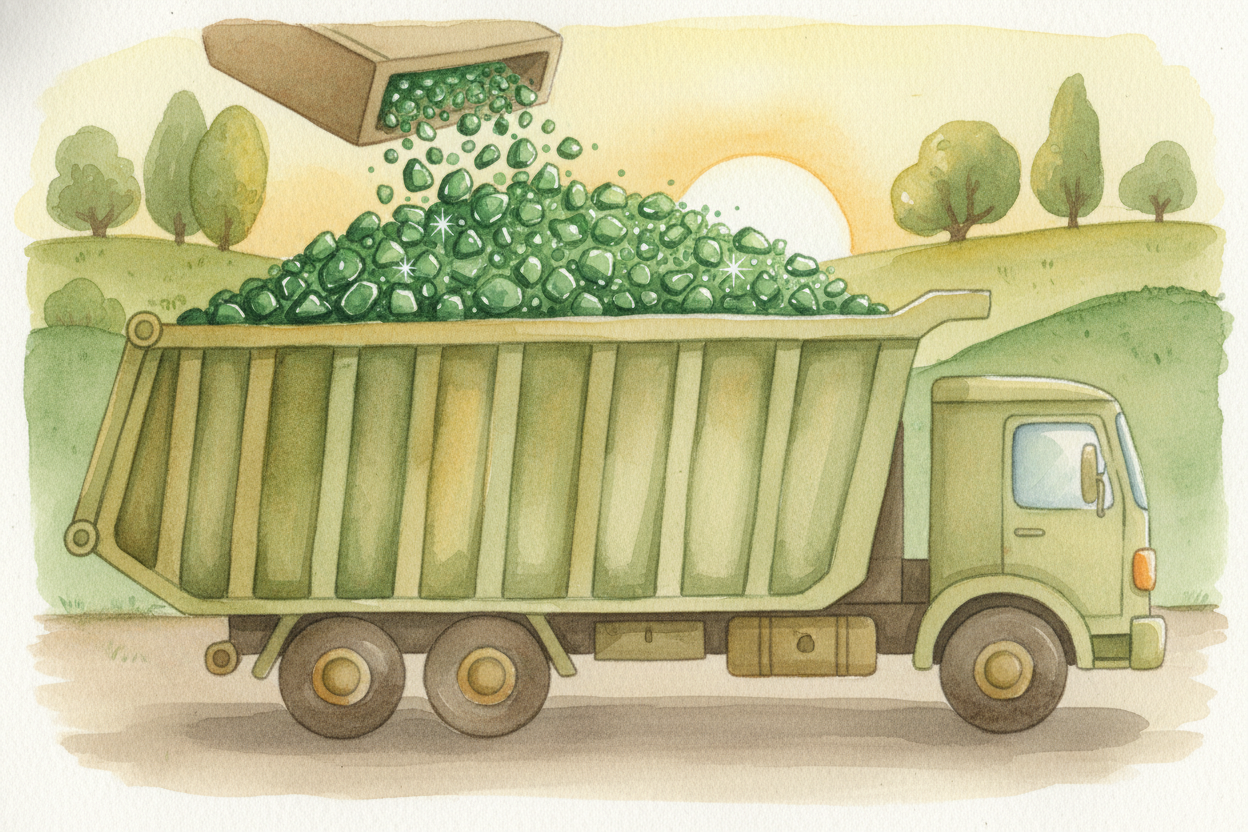 The ++cullet++ gets **one more cleanup** — magnets catch any tiny metal bits, and a machine blows away the last dust and