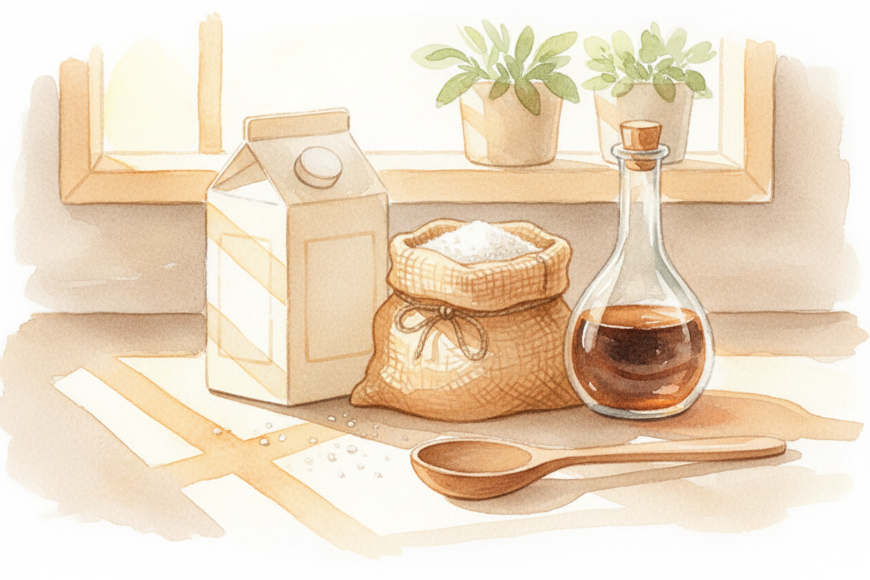 Ice cream starts as **three simple ingredients** sitting on a kitchen counter: cream, sugar, and whatever flavor you're 
