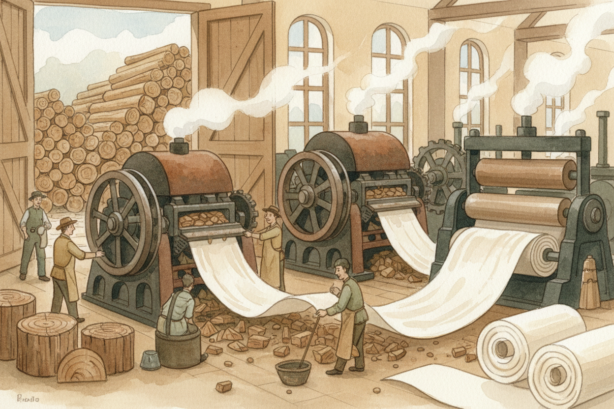 The process stayed basically the same for centuries: soak plant fibers, beat them into pulp, spread the pulp on a screen
