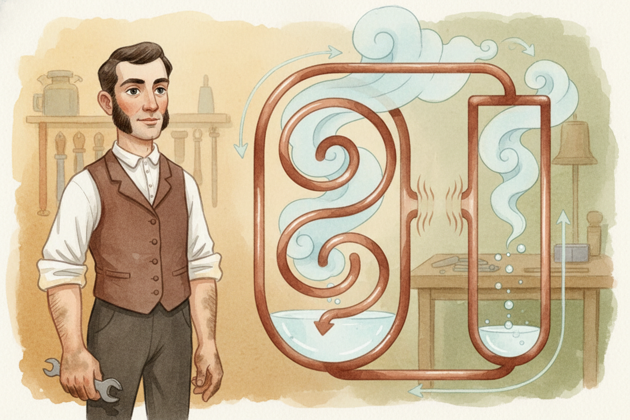 An American inventor named ++Jacob Perkins++ thought: what if I could make a liquid evaporate ****over and over again***