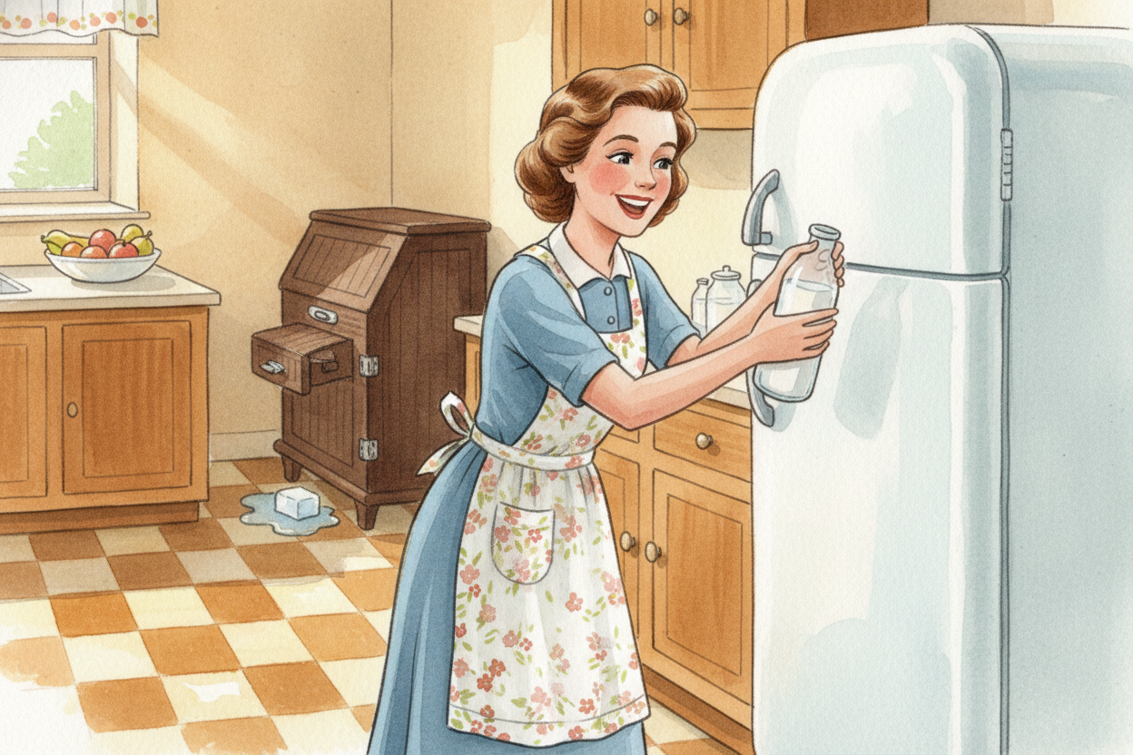 It worked, but it was **clunky and expensive**. For decades, refrigeration was only for factories and rich people. ~~The