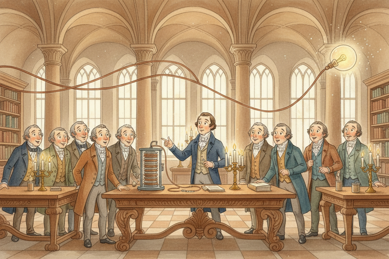 Volta called his invention the "++voltaic pile++." When he announced it, ~~scientists across Europe lost their minds~~. 