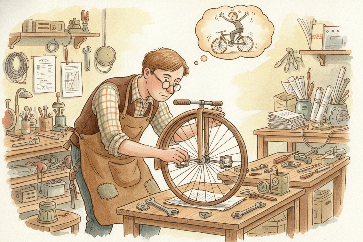 For decades, inventors tinkered. They tried adding pedals — but where? Some attached them to the front wheel, so you ped