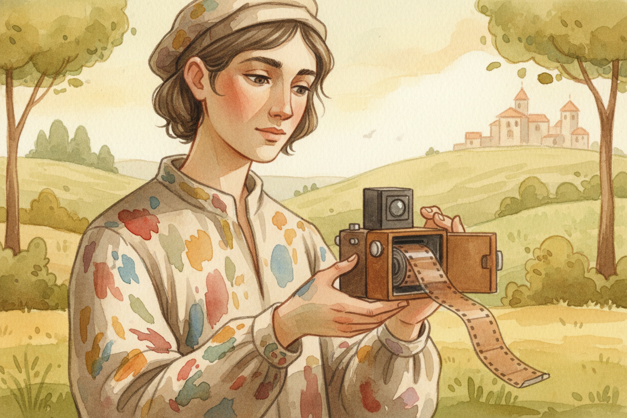 Early cameras were the size of suitcases. They used glass plates coated with chemicals, and you had to prepare each plat