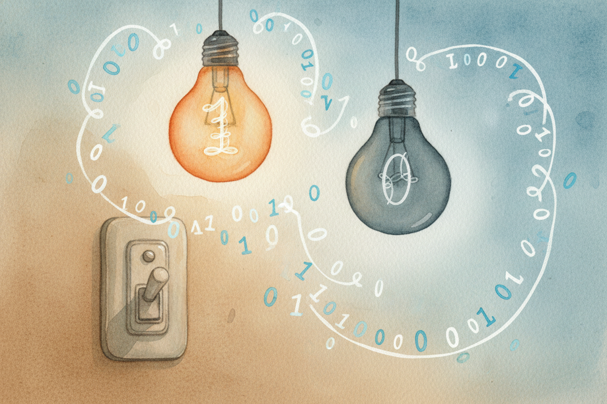 ~~Here's the clever part:~~ ++ENIAC++ spoke in binary, the language of electricity. A vacuum tube was either on (which m