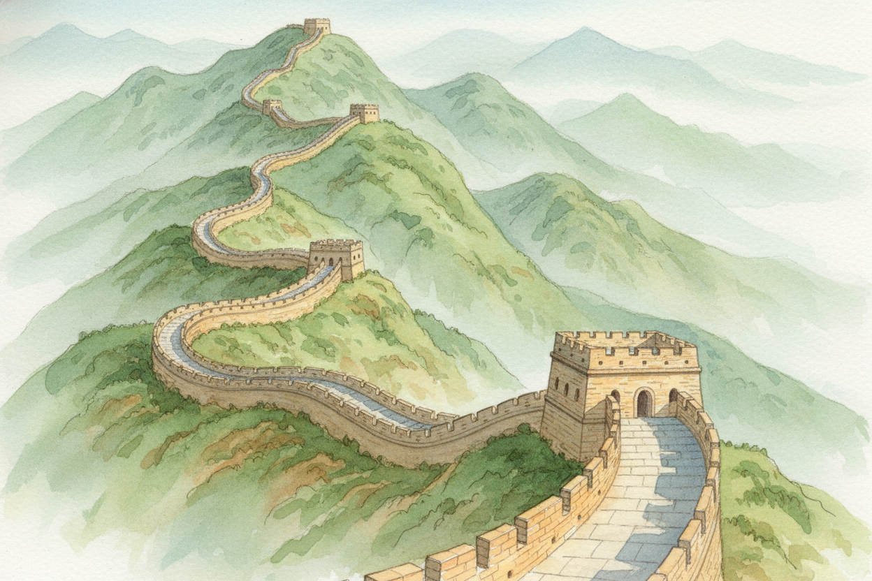 You're standing on a ~~dragon made of stone~~, winding up mountains, vanishing into mist. The ++Great Wall of China++ st
