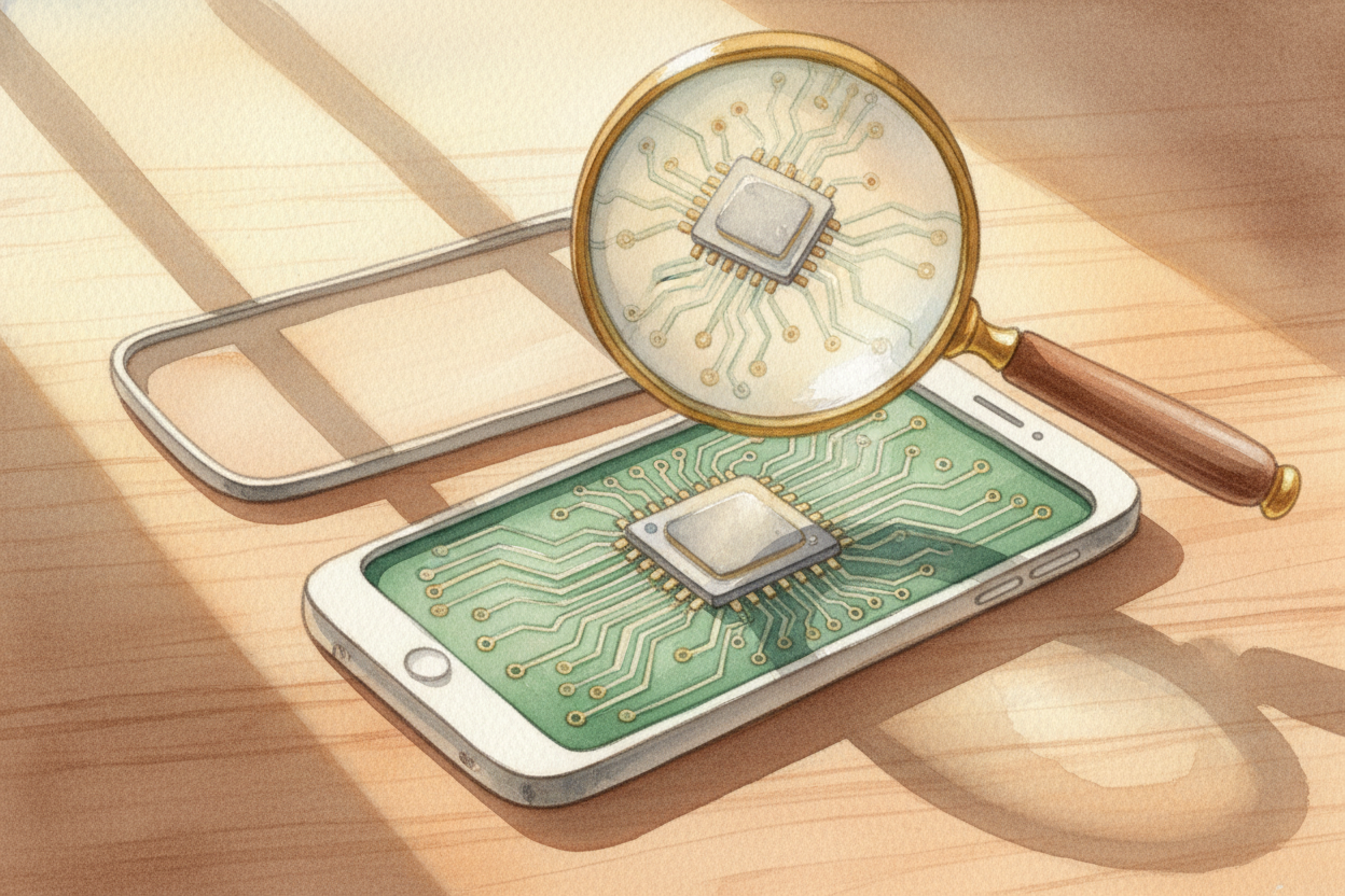 ~~Look closely at your phone.~~ Inside, **smaller than a postage stamp**, sits a chip with *billions of tiny switches* c