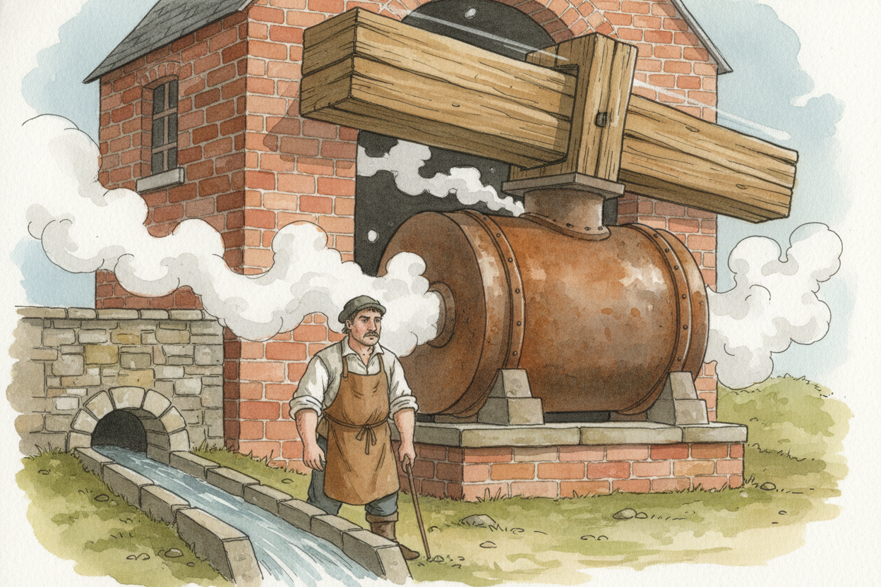 The first person to really **use** that pushing power was ++Thomas Newcomen++, an English ironmonger, around 1712. He bu