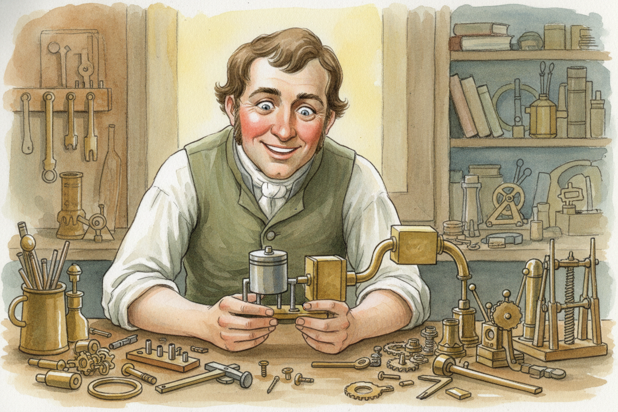 Enter ++James Watt++ — a Scottish instrument maker who, in 1765, was repairing a model ++Newcomen engine++ at the ++Univ