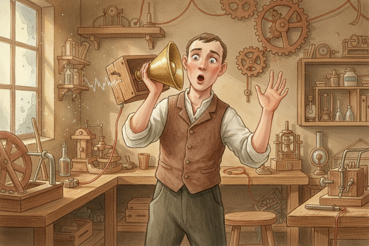 For months, they could only send musical notes and weird humming noises through the wire. Then, on ++March 10, 1876++, +
