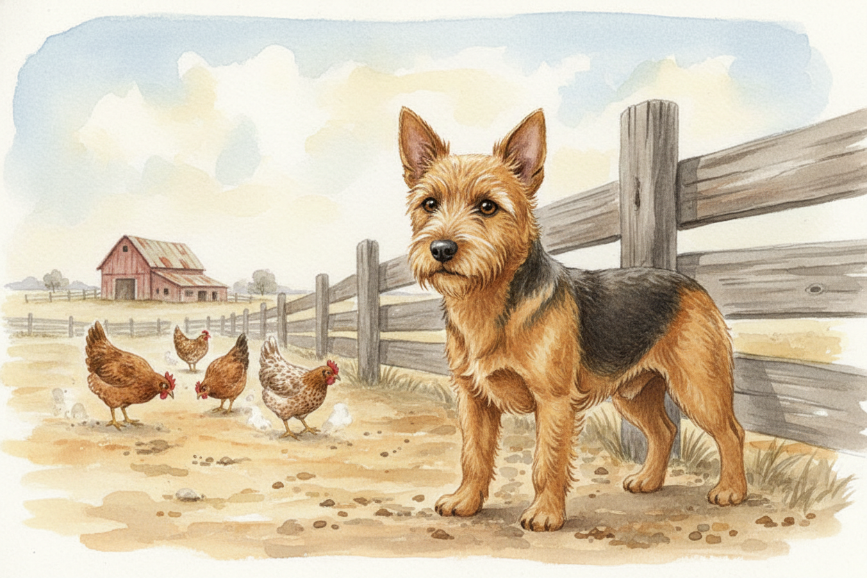 ++Australian Terriers++ were bred in ++Australia++ over a hundred years ago to be working dogs on farms and ranches. **T
