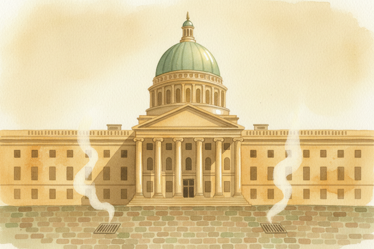 Today, a grand domed capitol building stands downtown, and ~~here's a cozy secret:~~ it's gently warmed by hot water tha