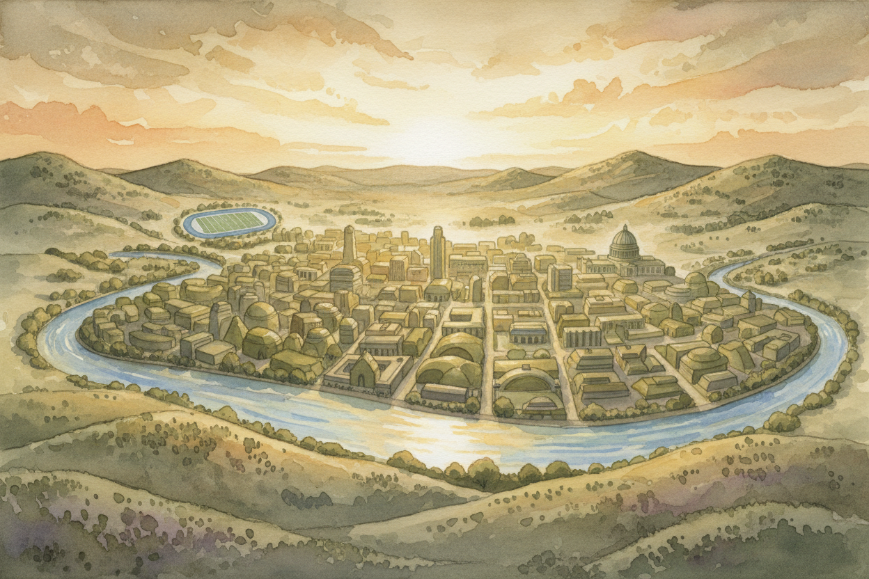 So ++Boise++ is a place of friendly contradictions: **a wooded city in a desert**, warmed by *hidden underground springs