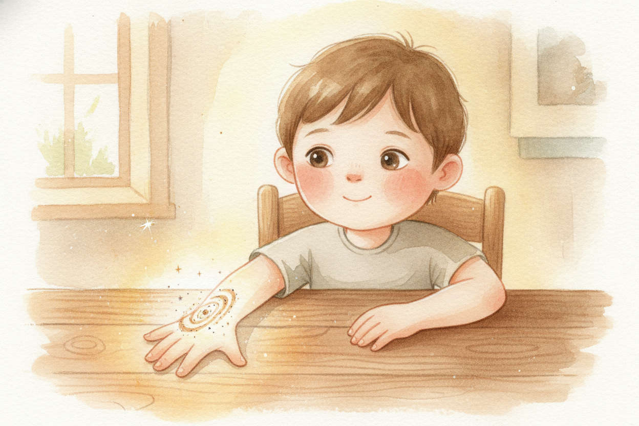 네 손을 다시 보세요. **빈 공간의 소용돌이와** *아주 오래된 별먼지처럼* 느껴지지는 않지요. 그냥 네 손처럼 느껴질 뿐이에요. ~~하지만 이제~~ 너는 그 손이 줄곧 **간직해 온 비밀**을 알게 되었답니다.