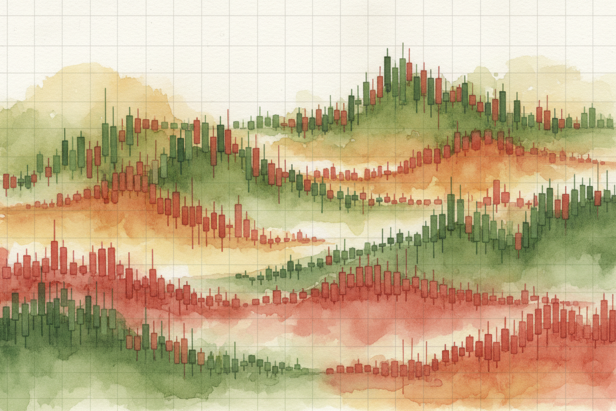 Line many candles up in time order, and the **whispers become a story**. You start to see waves — ~~stretches of green c