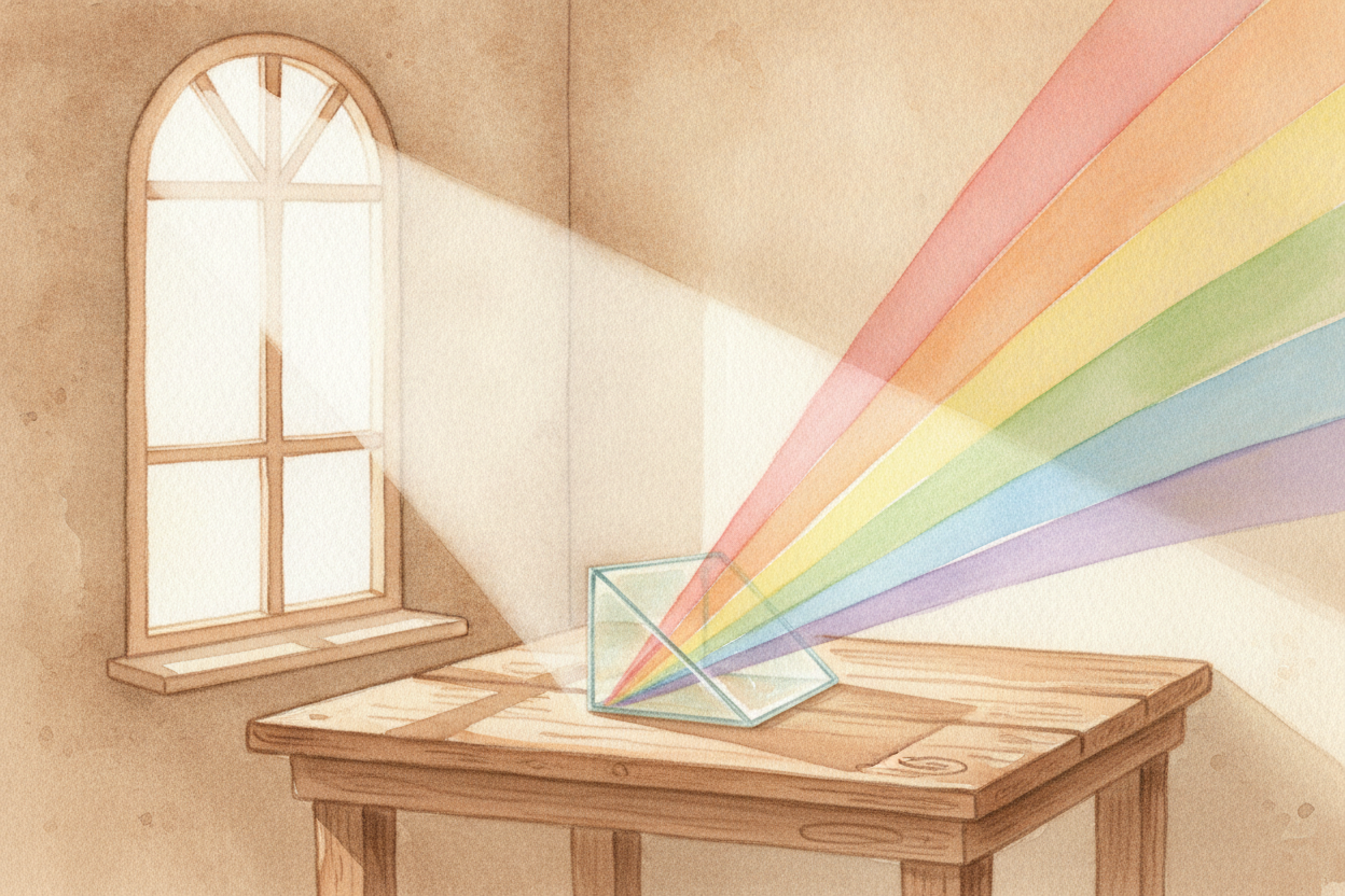 ~~It starts with light.~~ Sunlight looks plain white, but it's *secretly a whole crowd of colors* traveling together — =