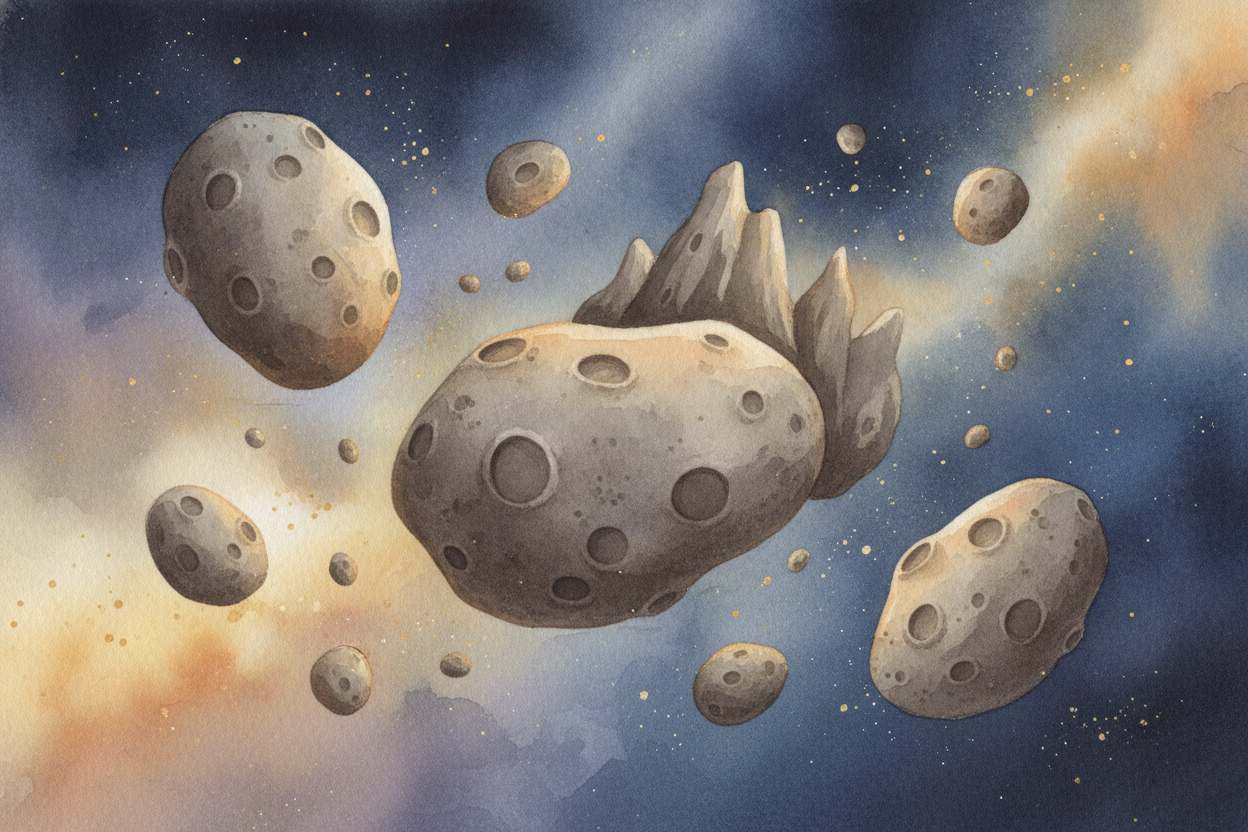 ~~Let's meet the asteroids first.~~ They're basically space rocks — some the size of a pebble, **some bigger than a moun