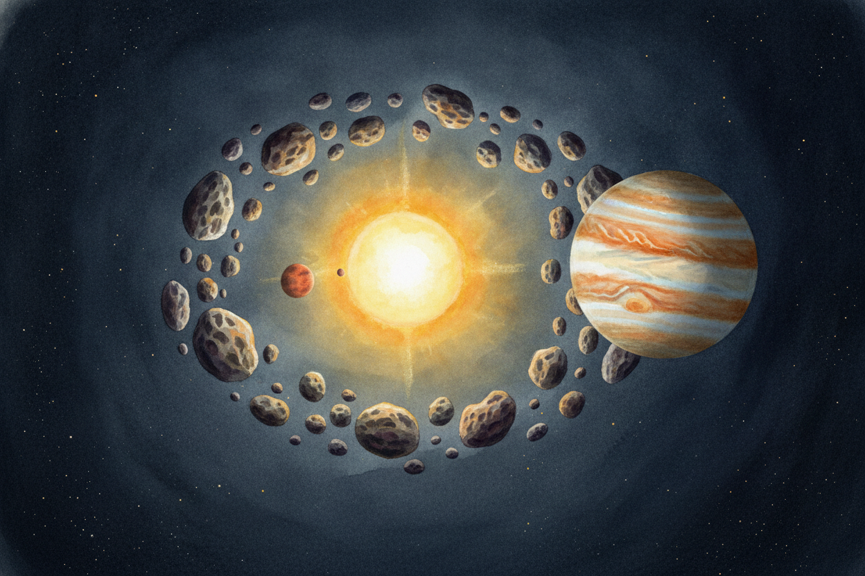 Most asteroids hang out in one big neighborhood called the ++asteroid belt++ — a **loose ring of rocks** circling the su