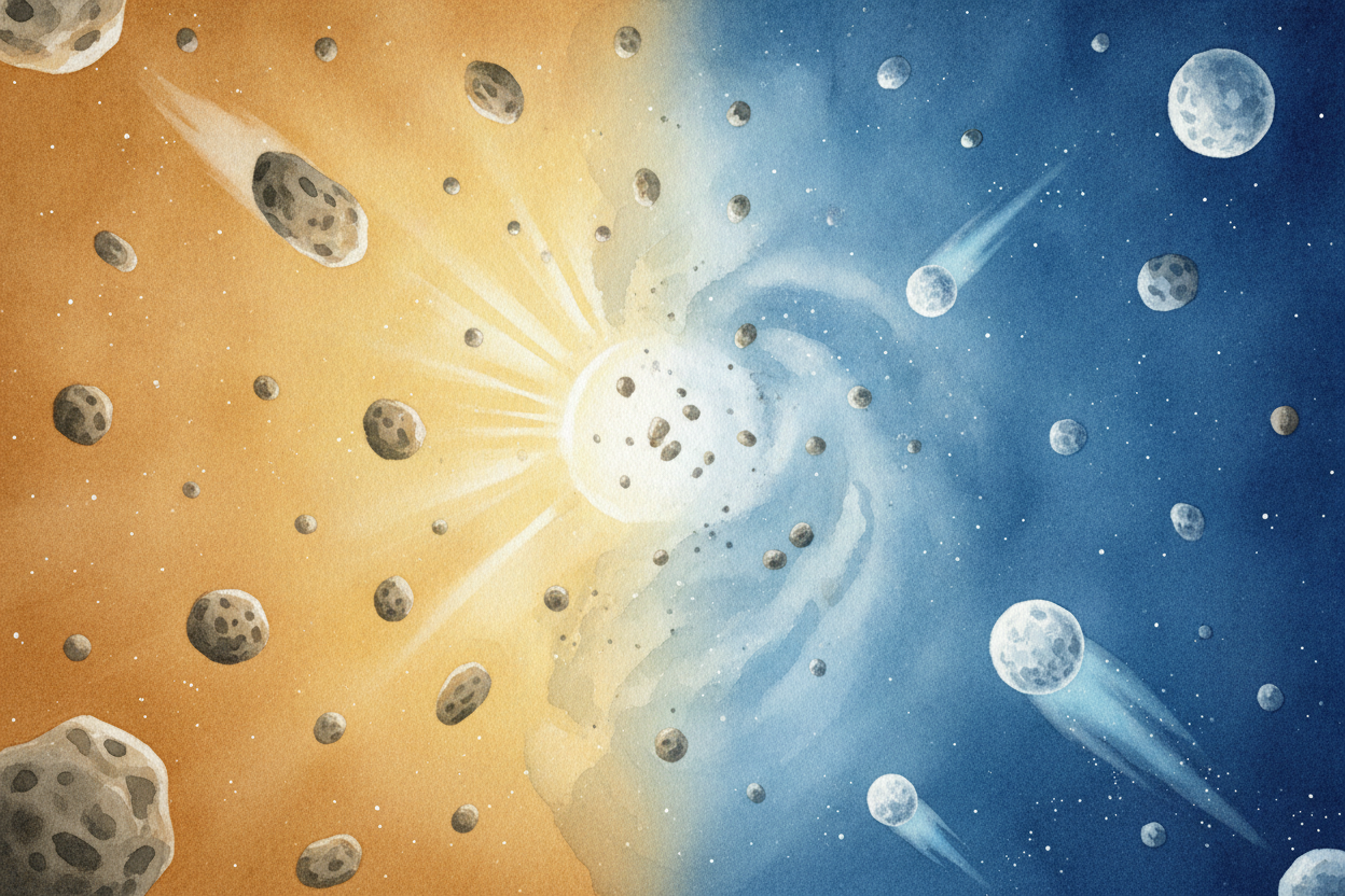Why do comets and asteroids end up so different if they were born at the same party? ~~It's all about where they grew up
