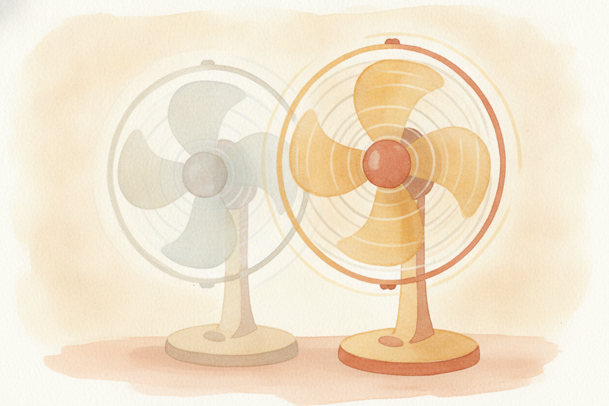 Think of a **spinning fan**. When it's off, you see separate blades. *When it's whirring, you see a solid disc* — not be