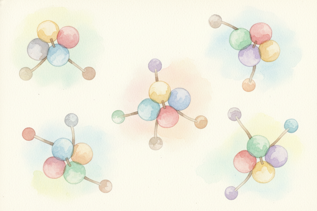 ~~Atoms love to hold hands.~~ When they grab onto each other, they make a clump called a molecule. The **SHAPE of that c
