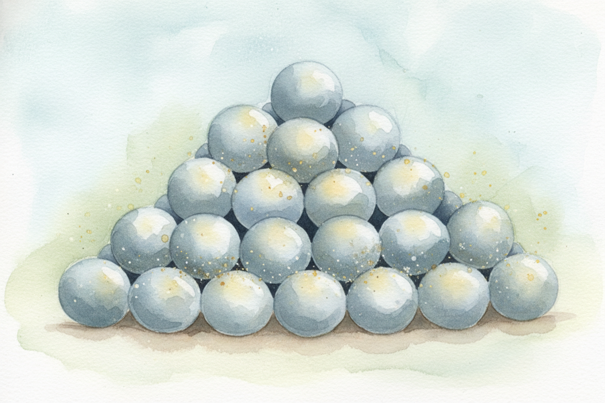 Now metal. Metal atoms pack together **like neatly stacked oranges at a market**, shoulder to shoulder in tidy rows. The