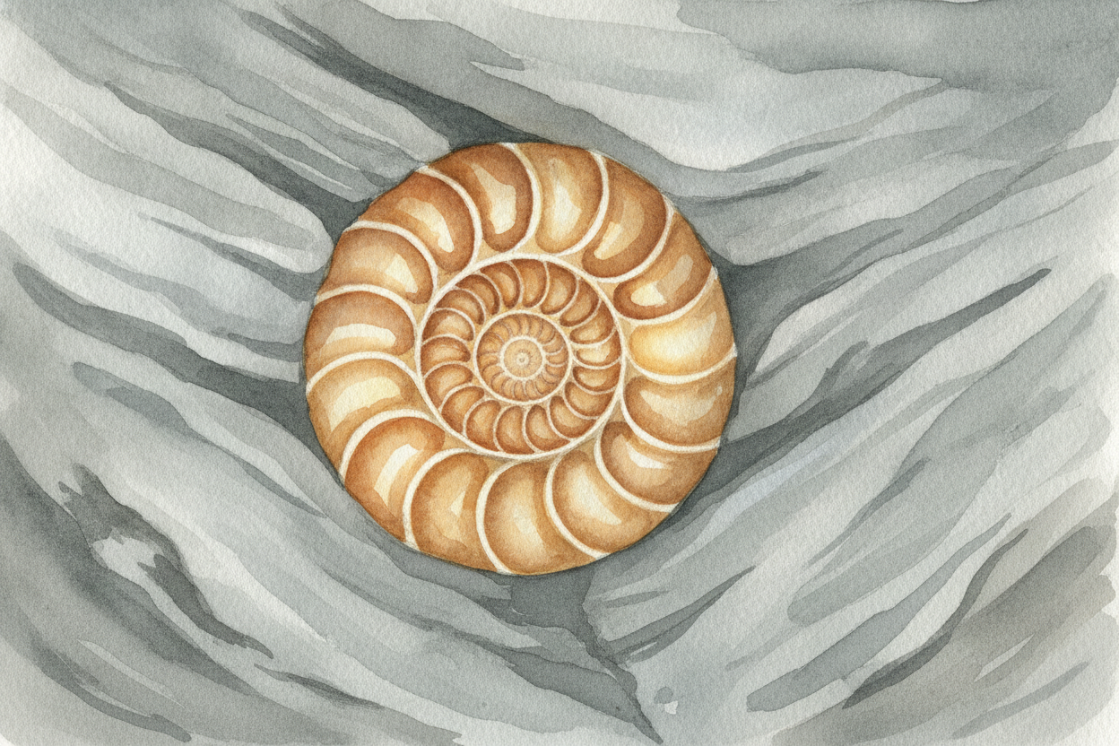 ~~Deep in the rock, something is waiting.~~ It looks like stone, but it has a shape — a curl, a tooth, a leaf, a bone. I