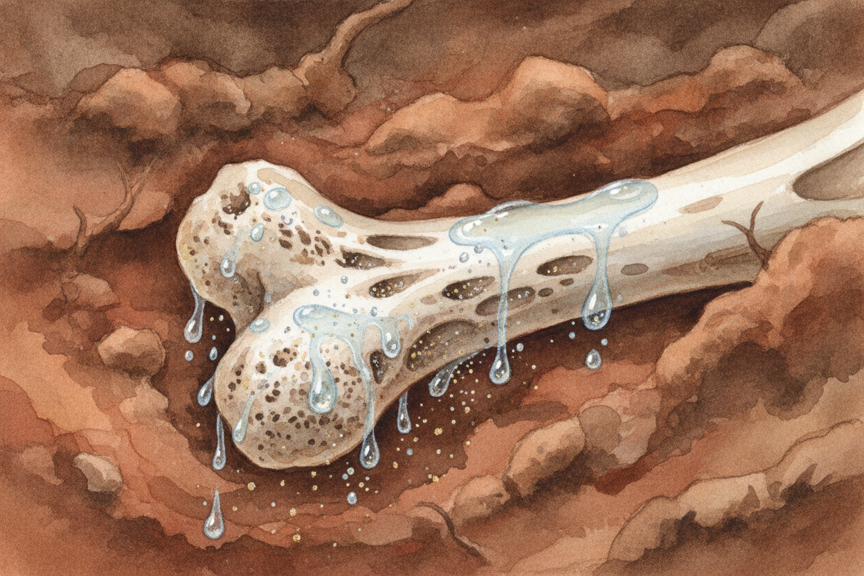 ~~Here's the magic trick.~~ Water trickles through the rock, and that water carries dissolved minerals — *tiny bits of s