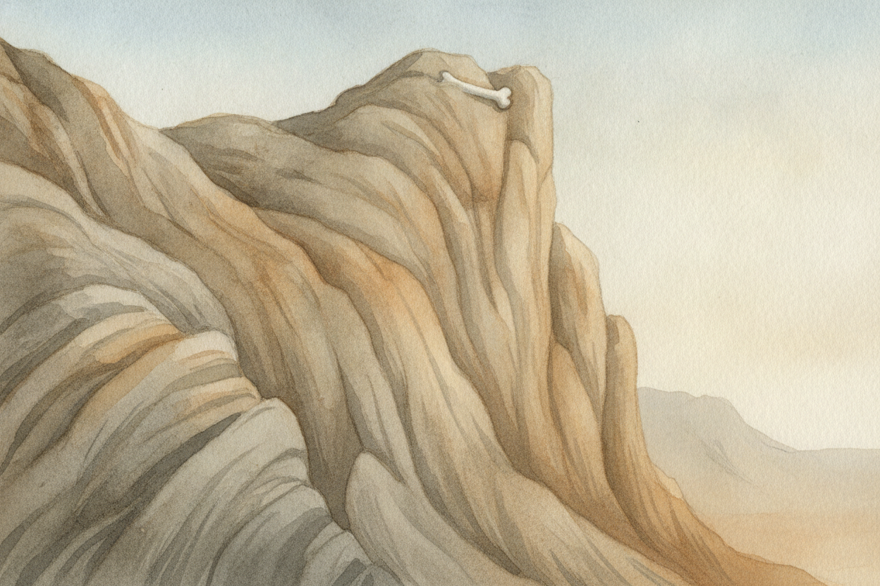 So our fossil has been sleeping in the rock for **millions of years**. ~~But rock doesn't sit still forever.~~ *Wind, ra