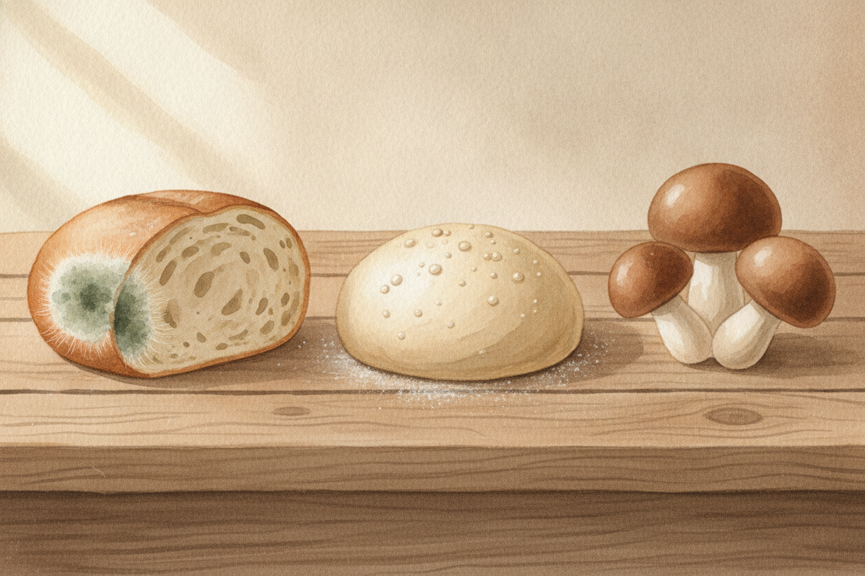 ~~Now meet the family.~~ Fungi are not just mushrooms. **The fuzzy green spot on forgotten bread?** Fungus. **The yeast 