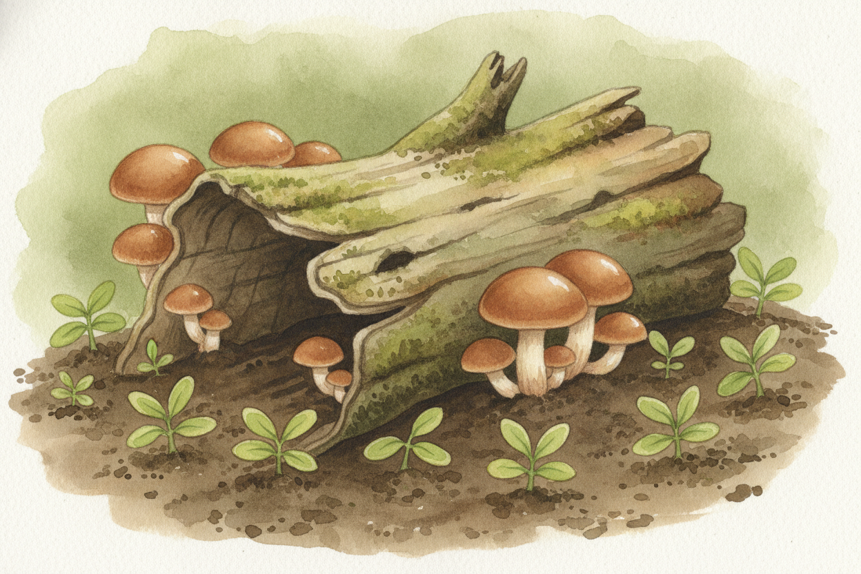 ~~So why should we be glad fungi exist?~~ Because they are **nature's clean-up crew**. Every fallen log, every dead leaf