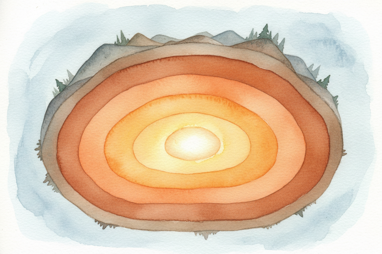 Deep under your feet, the Earth is hot. Not warm — **hot like an oven that's been on for four billion years**. The deepe
