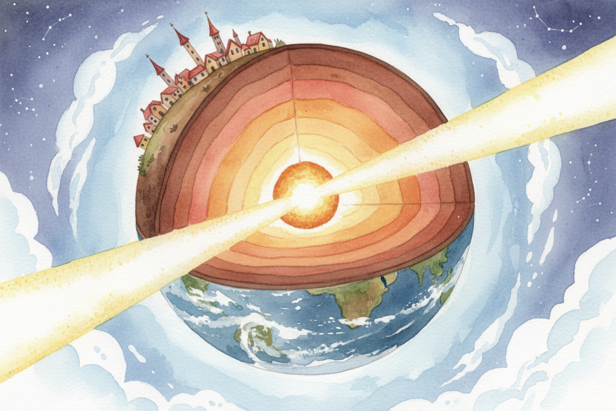 Why degrees, like angles in math class? Because the Earth is round. Imagine you're standing at the center of the planet,