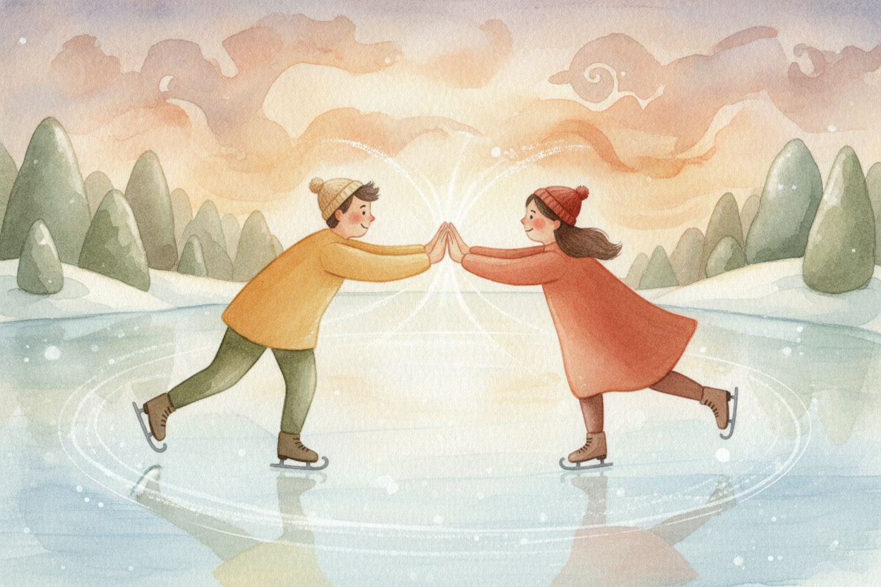 그리고 ++세 번째 법칙++이에요. **가장 놀라운 법칙이지요**. 모든 밀기에는 *꼭 맞는 되밀기*가 따라와요. 여러분이 무언가를 밀면, 그것도 여러분을 똑같이 세게, ~~반대 방향으로~~ 밀어요. 힘은 언제나 *