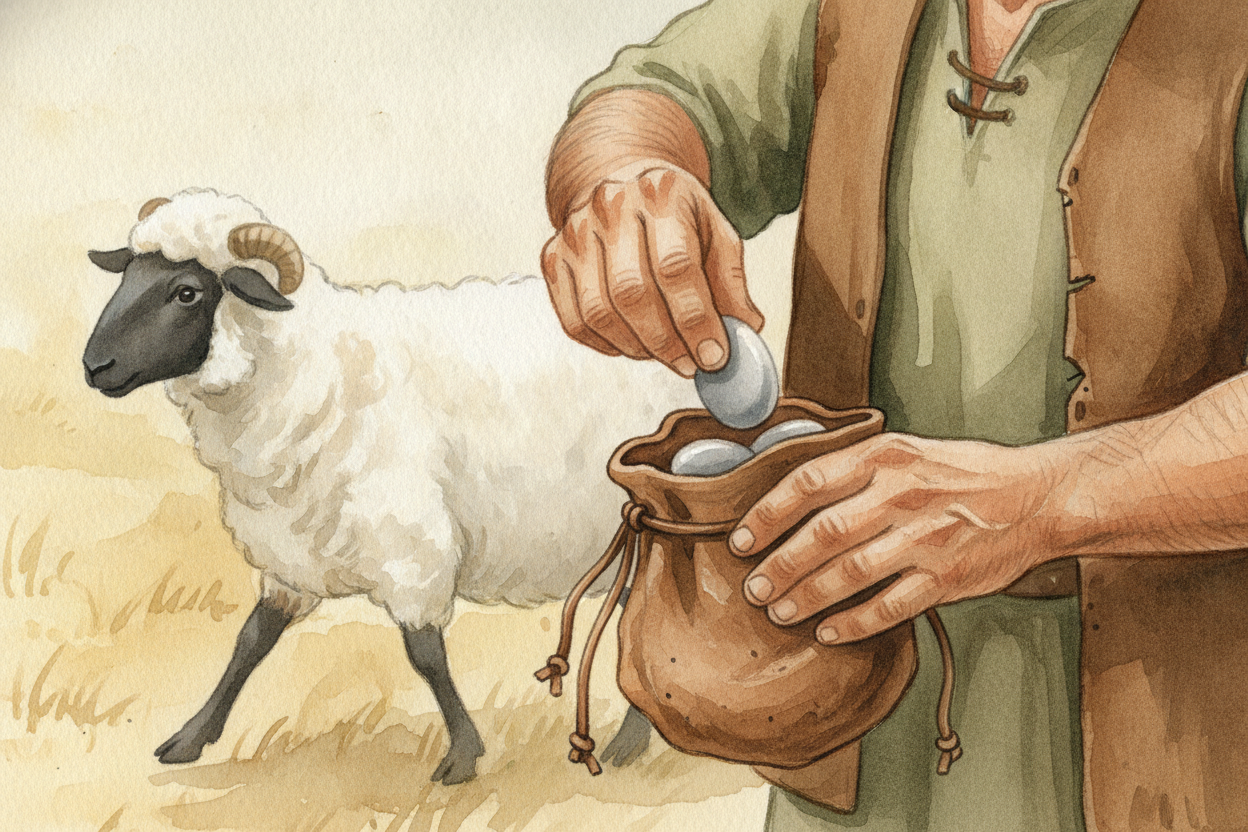 ~~Here's the clever trick he stumbled onto.~~ For every sheep that walked out, he dropped one pebble into a pouch. He di